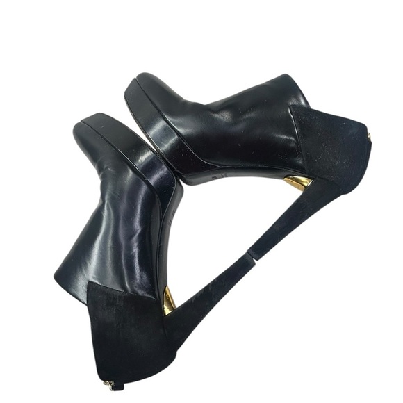 Gucci black leather and suede platform ankle shoe bootie size 8.5 38.5 Back Zip - Picture 4 of 11
